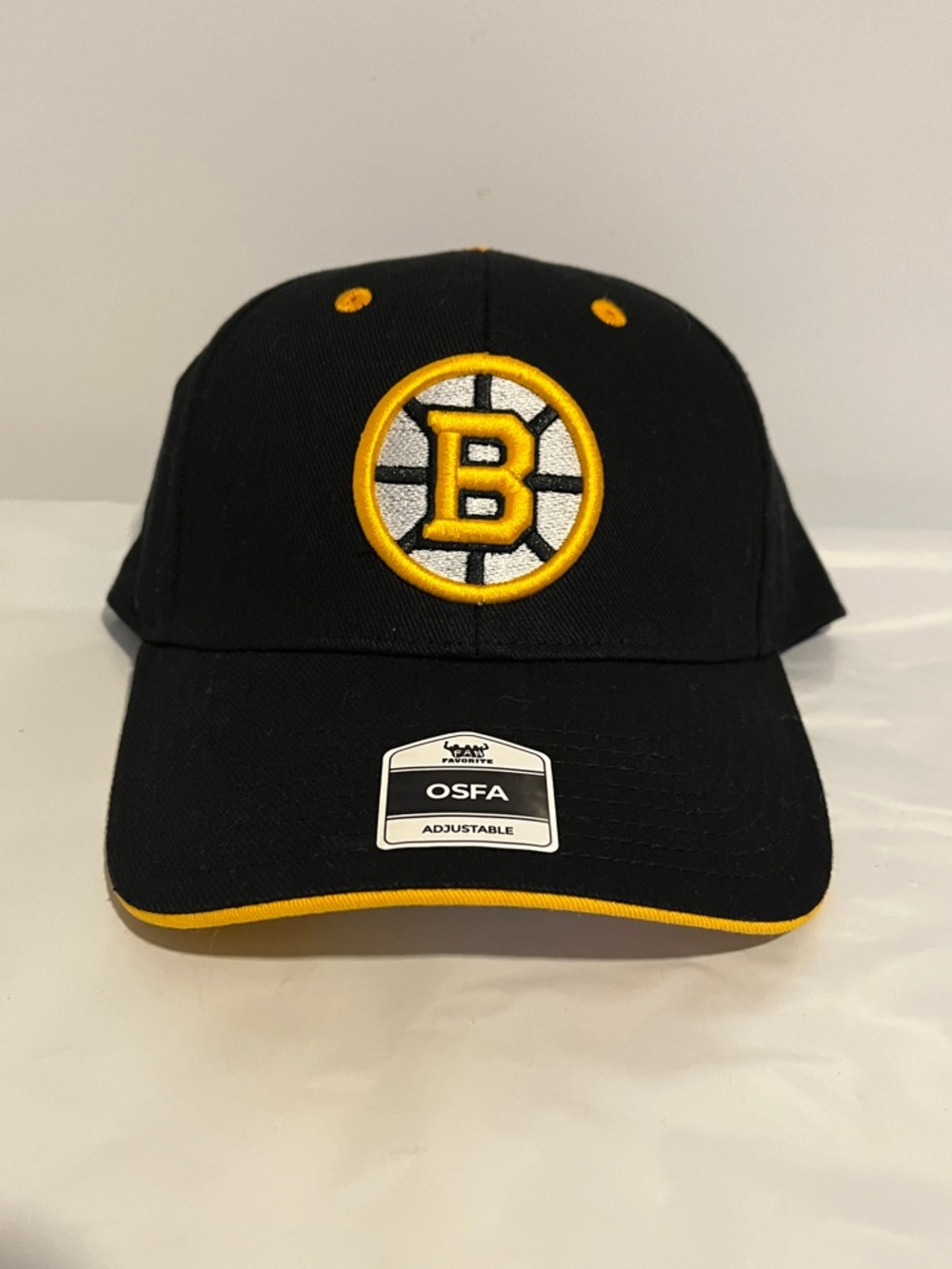 NHL Boston Bruins Black and Yellow Curved Brim Cap. Adjustable. Stickers.